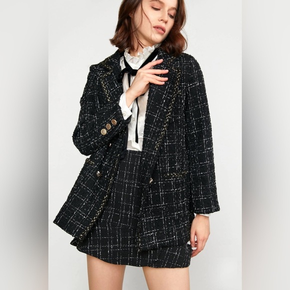 J.ING Abbas Black Double-Breasted Tweed Coat Jacket Blazer Size Small NWT - Picture 1 of 11